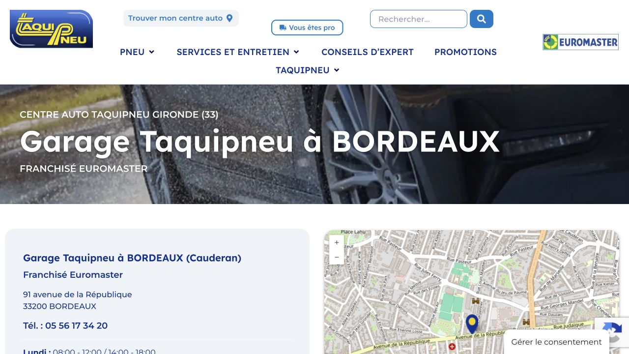Capture du site de Taquipneu Bordeaux Caudéran