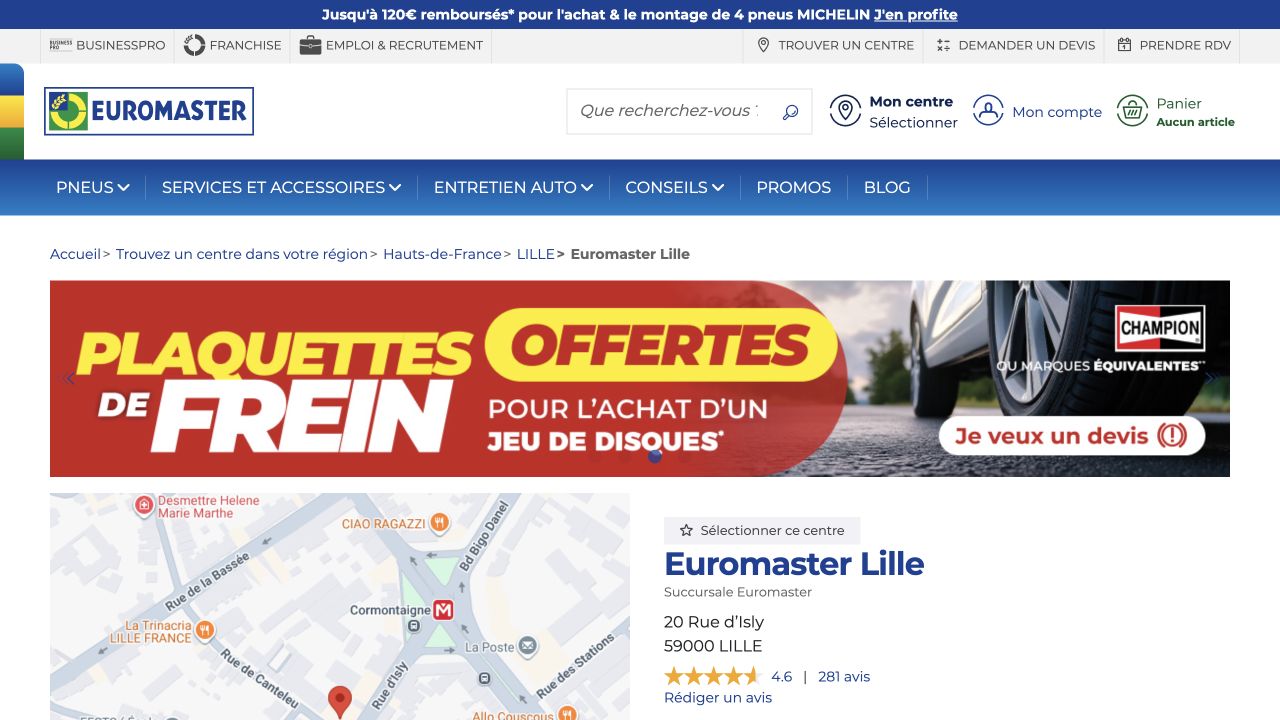Capture du site de Euromaster Lille