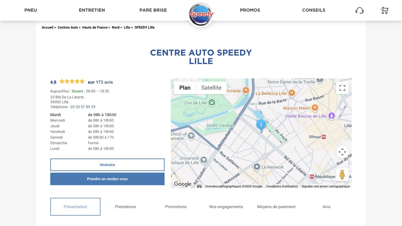 Capture du site de Speedy Lille Liberté