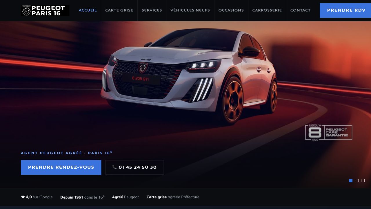 Capture du site de Peugeot Paris 16 – Paris Exelmans Automobiles