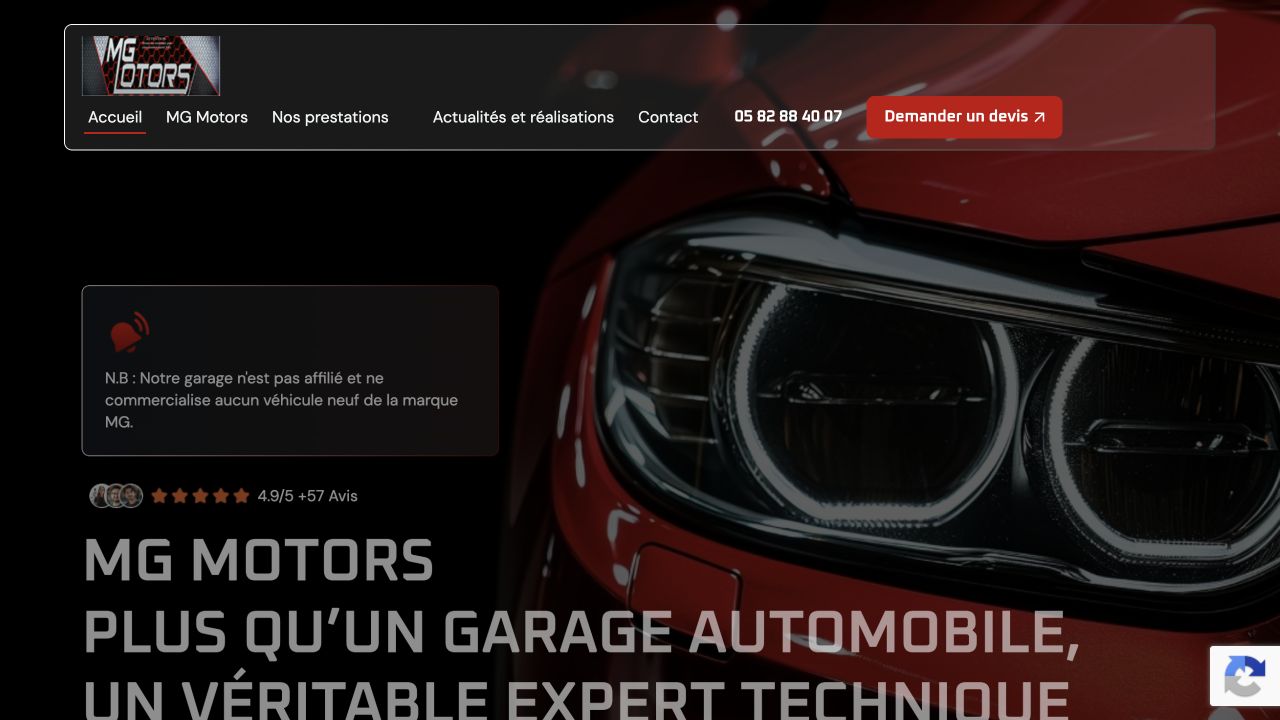 Capture du site de MG Motors
