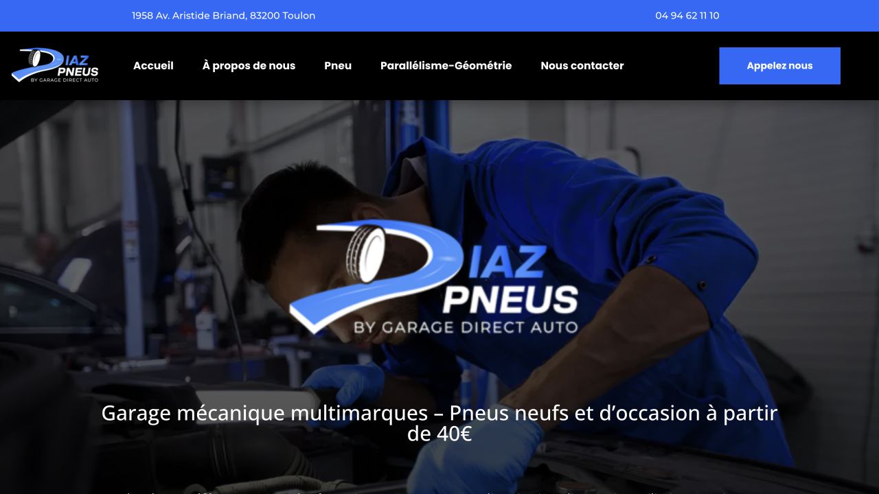 Capture du site de Diaz Pneus