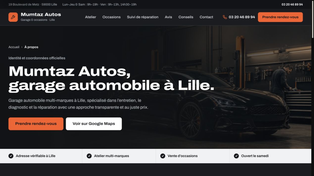 Capture du site de Mumtaz Autos